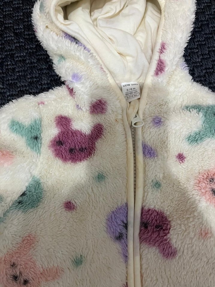 Kız Çocuk Kapüşonlu Peluş Ceket ve Peluş Alt - Görsel 4