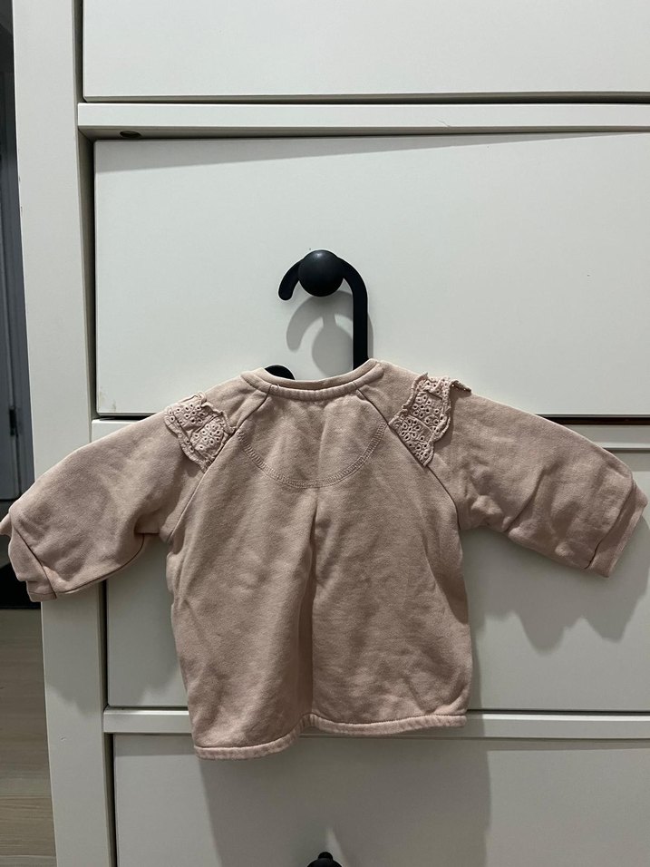 Kız Çocuk Pembe Keten Fırfırlı Bluz ve Çiçekli Tayt - Görsel 2