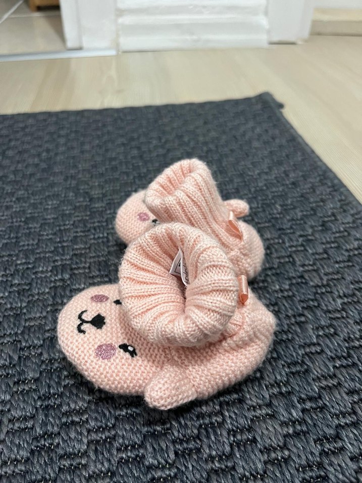 Kız Çocuk Pembe Nakışlı Örgü Sıcak Panduf - Görsel 2