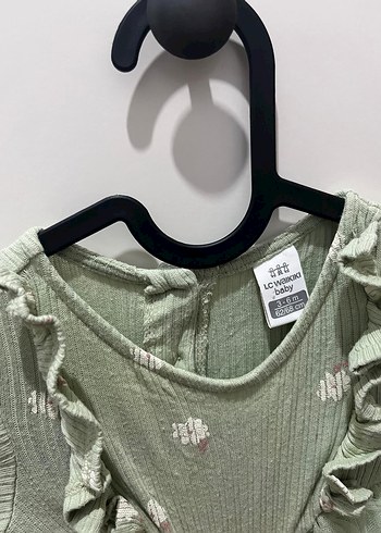 Yeşil Nakışlı Kız Çocuk Uzun Kollu Elbise - Görsel 3