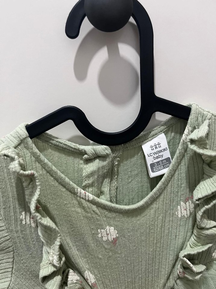 Yeşil Nakışlı Kız Çocuk Uzun Kollu Elbise - Görsel 3