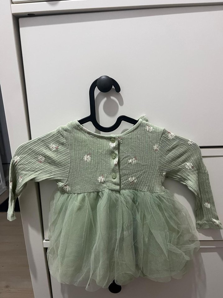 Yeşil Nakışlı Kız Çocuk Uzun Kollu Elbise - Görsel 2