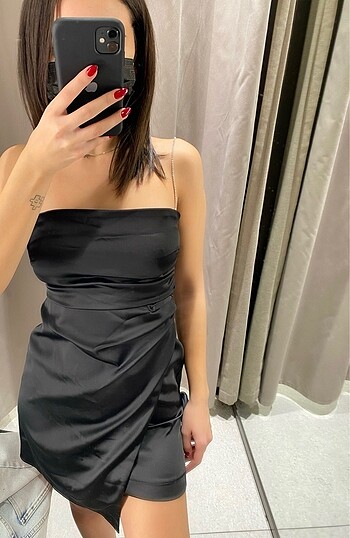 xs Beden siyah Renk Zara siyah saten elbise