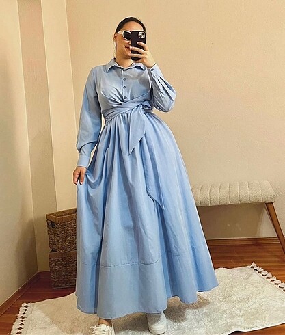 diğer Beden Kemerli bebe mavisi elbise