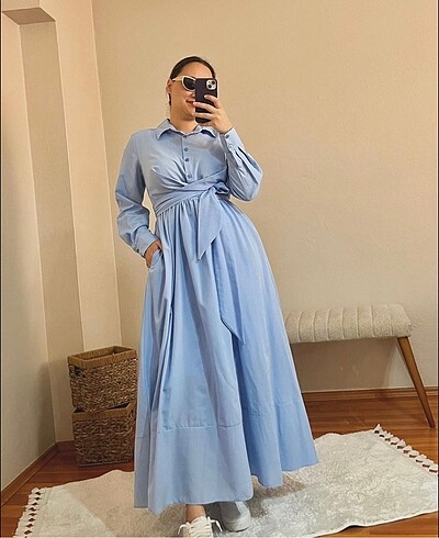 diğer Beden mavi Renk Kemerli bebe mavisi elbise