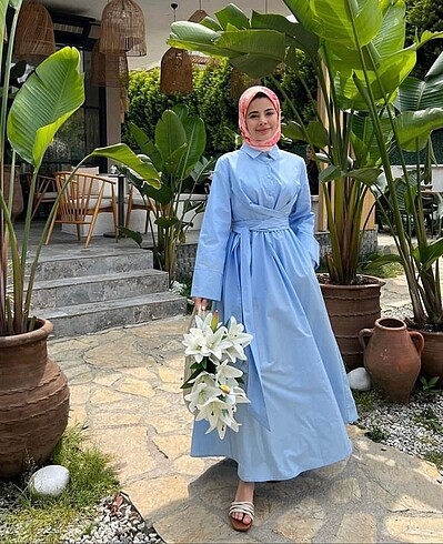 Kemerli bebe mavisi elbise