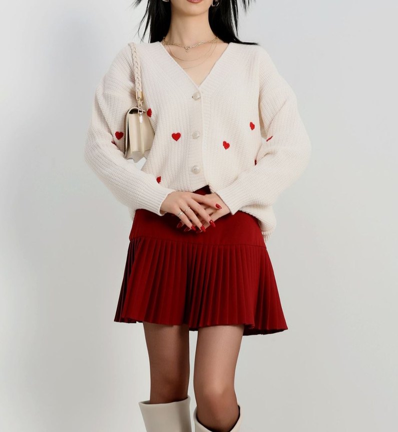 Nakışlı Kalpli Triko Hırka - Görsel 2