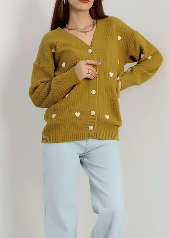 Nakışlı Kalpli Triko Hırka - Görsel 2