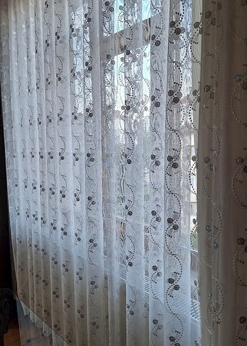 İşlemeli Beyaz Tül Perde