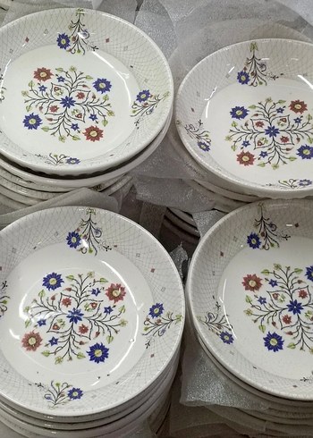 Çiçek Desenli Beyaz Yemek Tabağı Seti 6 adet