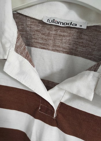 Düğmeli Kahverengi Çizgili Hamile Gömleği - Görsel 2