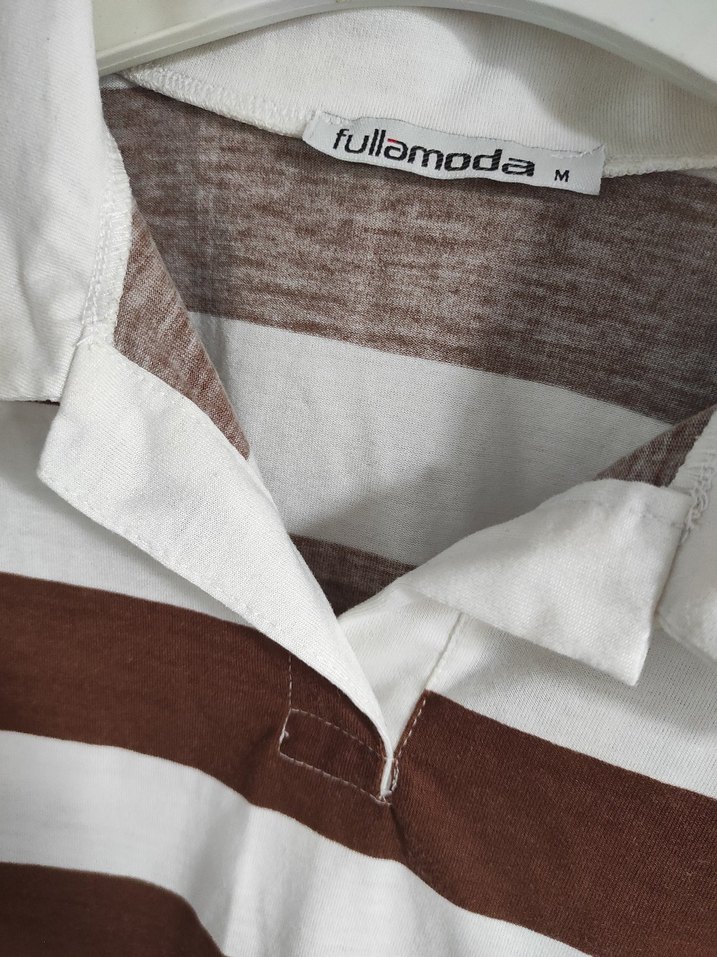 Düğmeli Kahverengi Çizgili Hamile Gömleği - Görsel 2