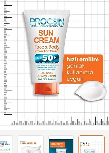 Procsin SPF 50+ Yüz ve Vücut Güneş Kremi 50 ml - Görsel 6