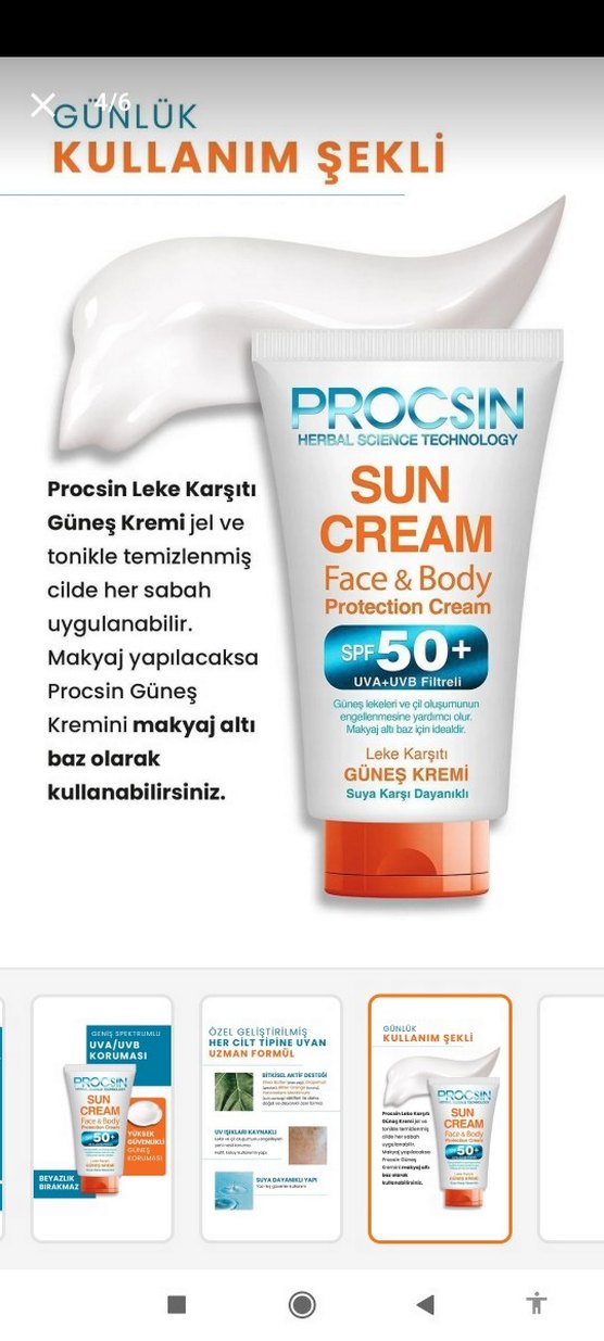 Procsin SPF 50+ Yüz ve Vücut Güneş Kremi 50 ml - Görsel 4