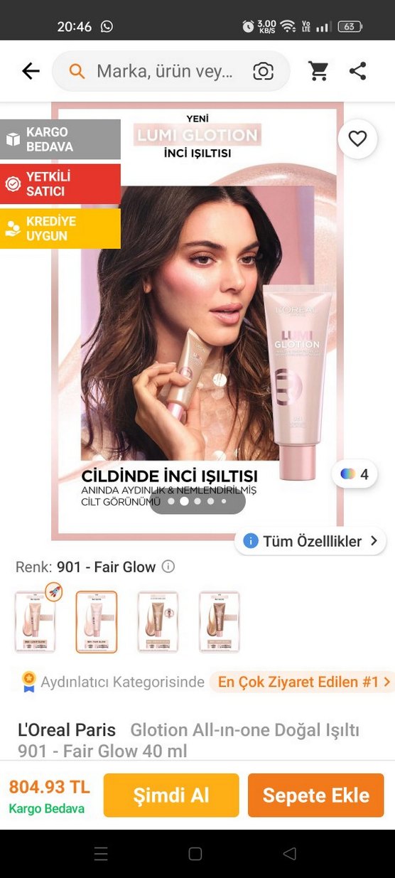 L'Oréal Lumi Glotion Aydınlatıcı 901 Fair Glow - Görsel 2