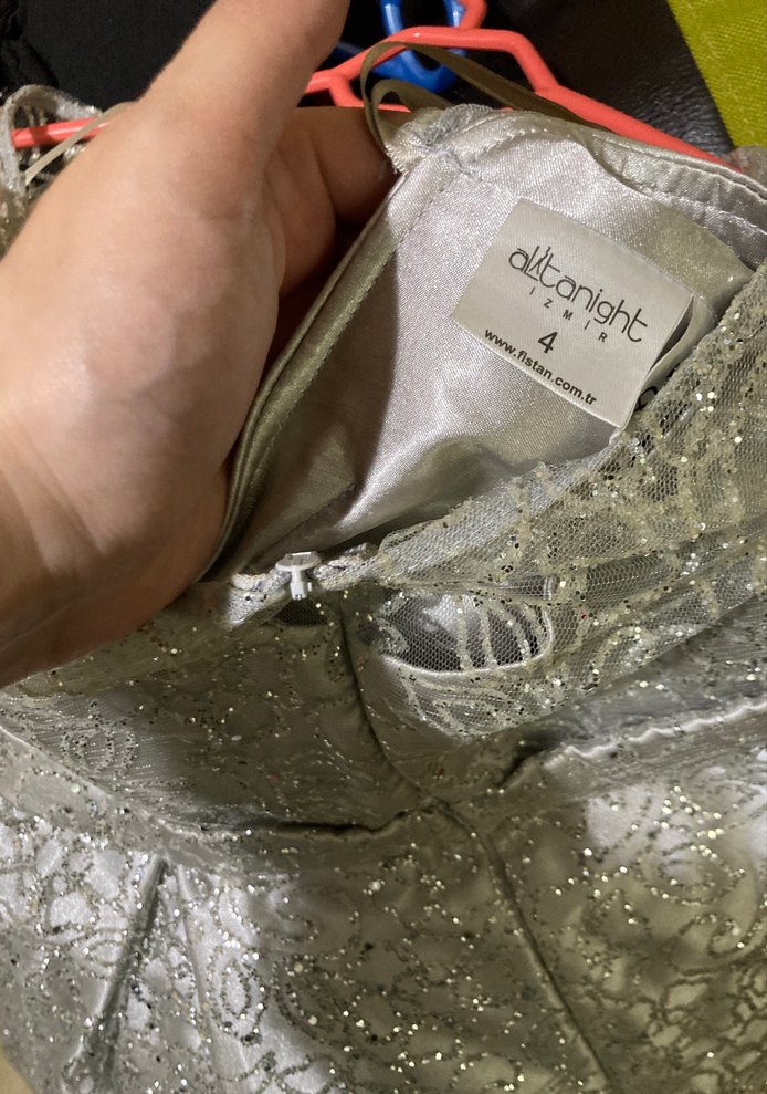 Gri İşlemeli Uzun Abiye Elbise - Görsel 5