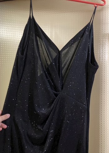 Lacivert Drapeli Uzun V Yaka Abiye Elbise - Görsel 2