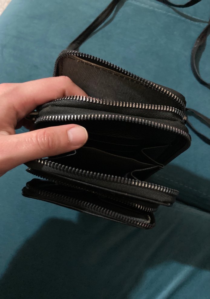 Siyah Deri Fermuarlı Kadın Çapraz Çanta - Görsel 3