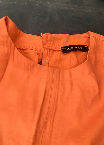 Turuncu Kolsuz Midi Keten Kadın bluz - Görsel 2