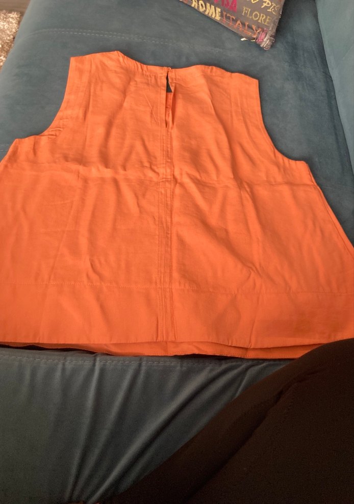 Turuncu Kolsuz Midi Keten Kadın bluz - Görsel 3