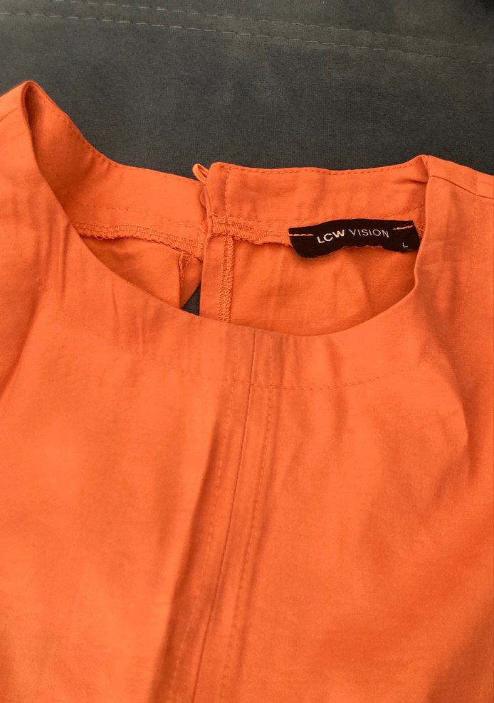 Turuncu Kolsuz Midi Keten Kadın bluz - Görsel 2