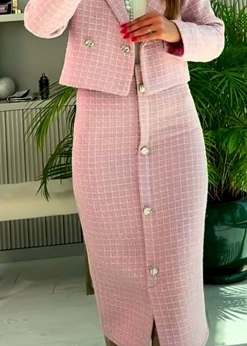 Düğmeli Pembe Tüvit takım - Görsel 2