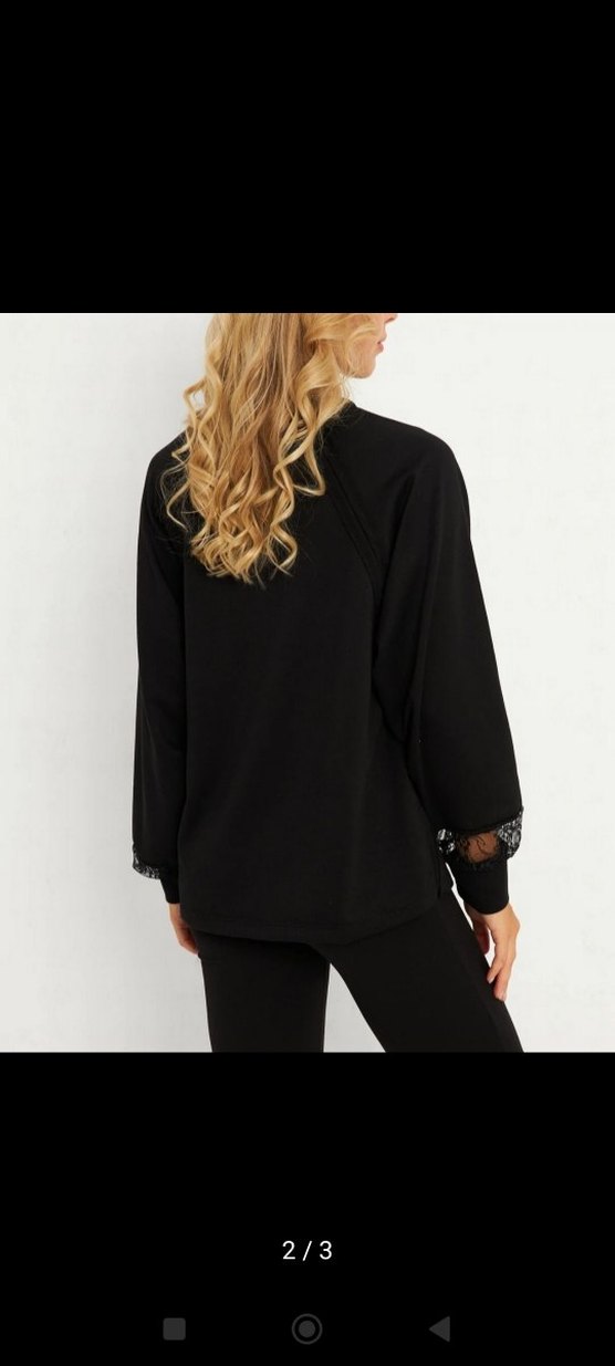 Dantel Detaylı Siyah Kadın Bluz - Görsel 2
