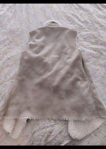 Uzun Süet Kadın Yelek, Kürklü Detaylı - Görsel 4