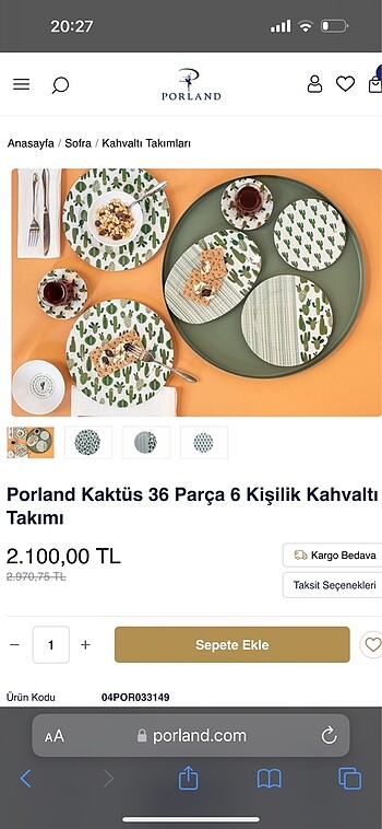  Beden Porland Kahvaltı Takımı