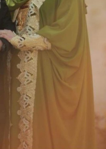 Nakışlı Haki Kadın Uzun Tesettür abiye - Görsel 2