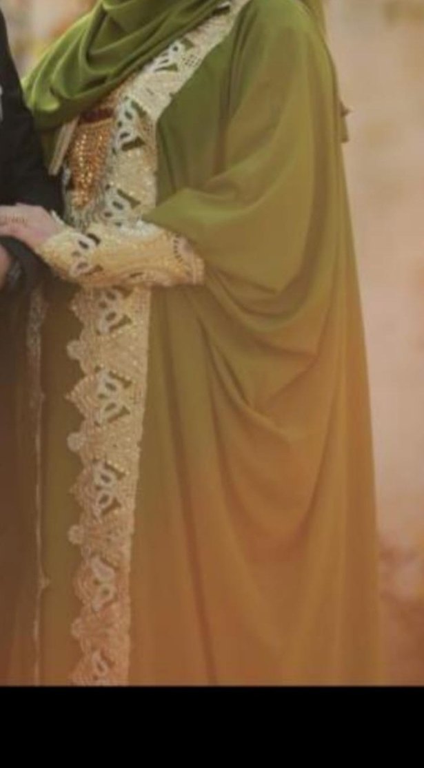 Nakışlı Haki Kadın Uzun Tesettür abiye - Görsel 2