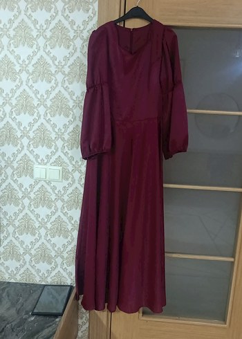 Bordo Uzun Kollu Drapeli Kadın Elbise - Görsel 2