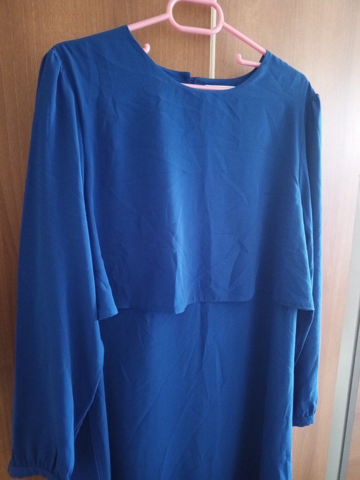 Mavi Uzun Kollu Salaş Hamile Tunik - Görsel 2