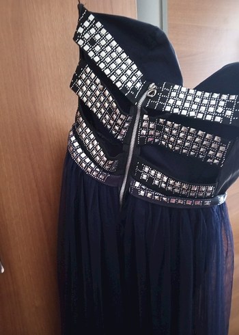 Straplez Lacivert Uzun Abiye Elbise - Görsel 3