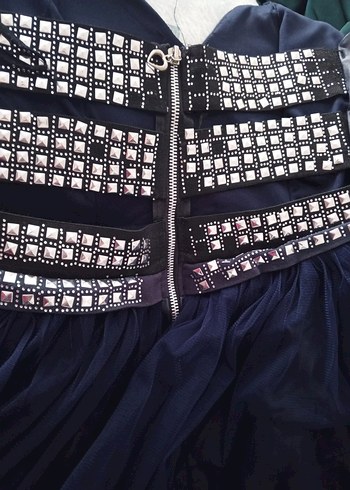 Straplez Lacivert Uzun Abiye Elbise - Görsel 9