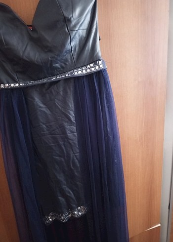 Straplez Lacivert Uzun Abiye Elbise - Görsel 2