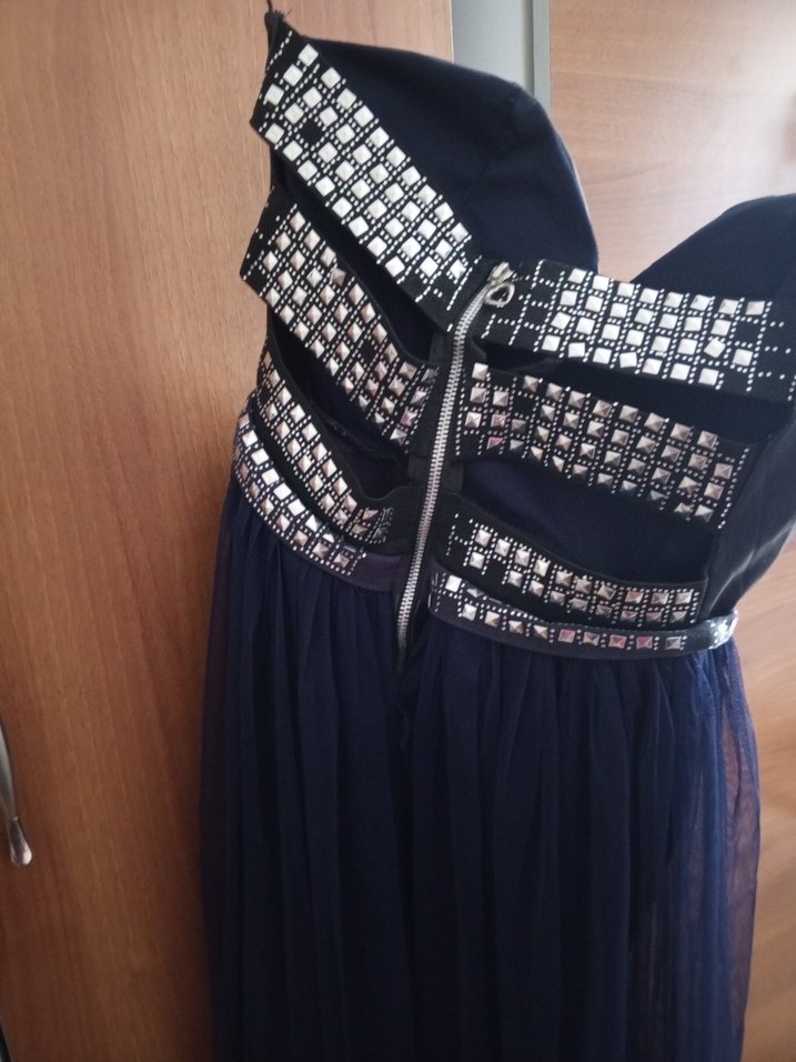 Straplez Lacivert Uzun Abiye Elbise - Görsel 3