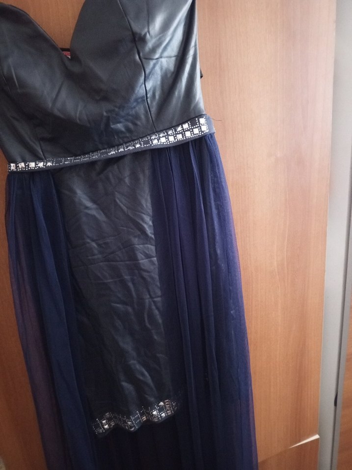 Straplez Lacivert Uzun Abiye Elbise - Görsel 2