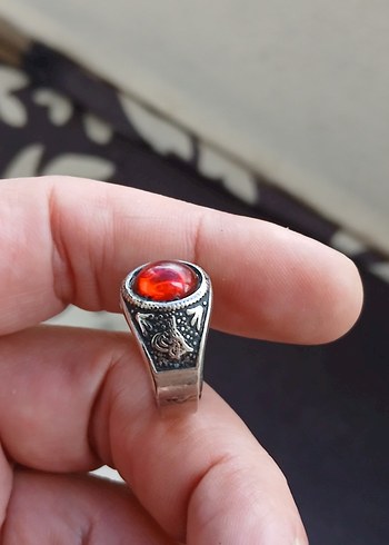 Kırmızı Taşlı Vintage Erkek Yüzük - Görsel 3