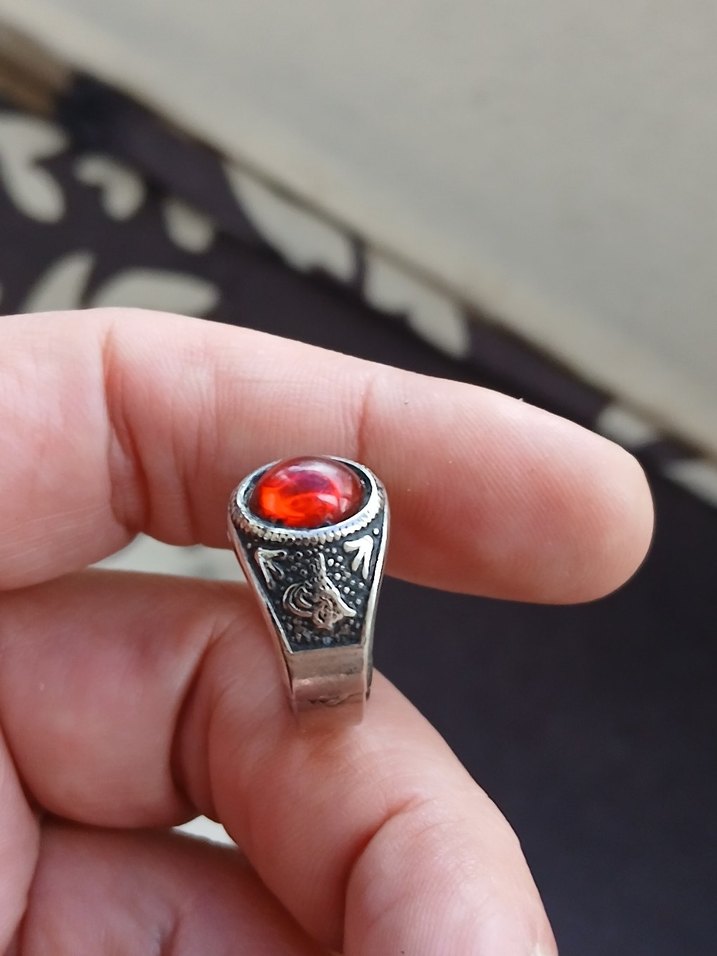Kırmızı Taşlı Vintage Erkek Yüzük - Görsel 3