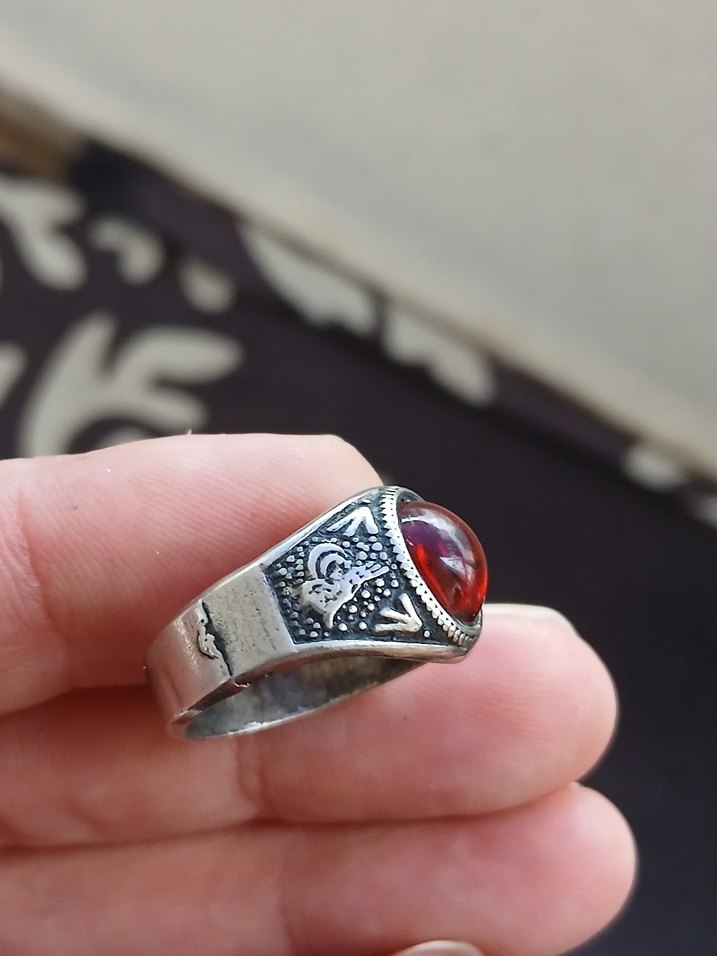 Kırmızı Taşlı Vintage Erkek Yüzük - Görsel 4