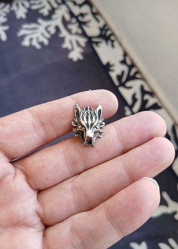 Gri Gotik Kurt Figürlü Erkek Yüzük - Görsel 4