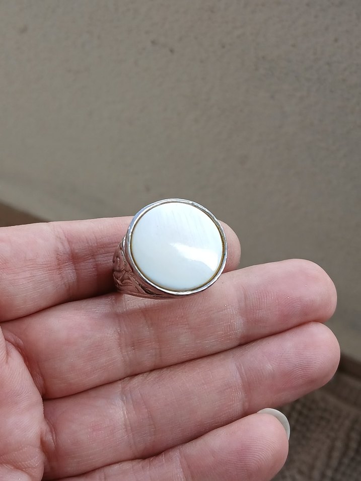 Beyaz Taşlı Erkek Yüzük - Görsel 5