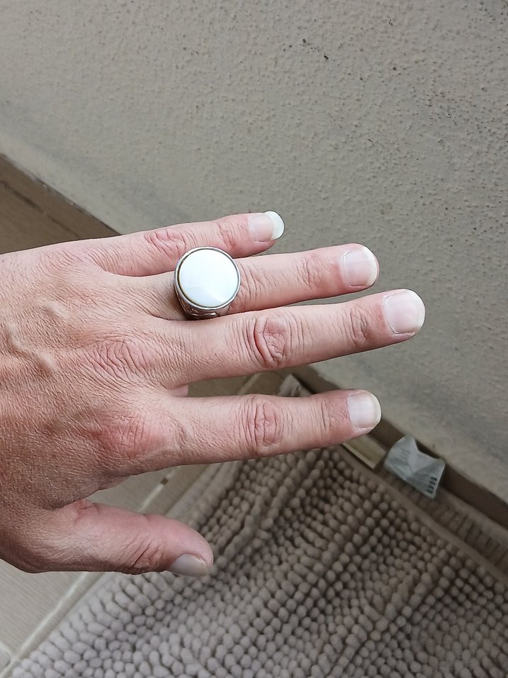 Beyaz Taşlı Erkek Yüzük - Görsel 4