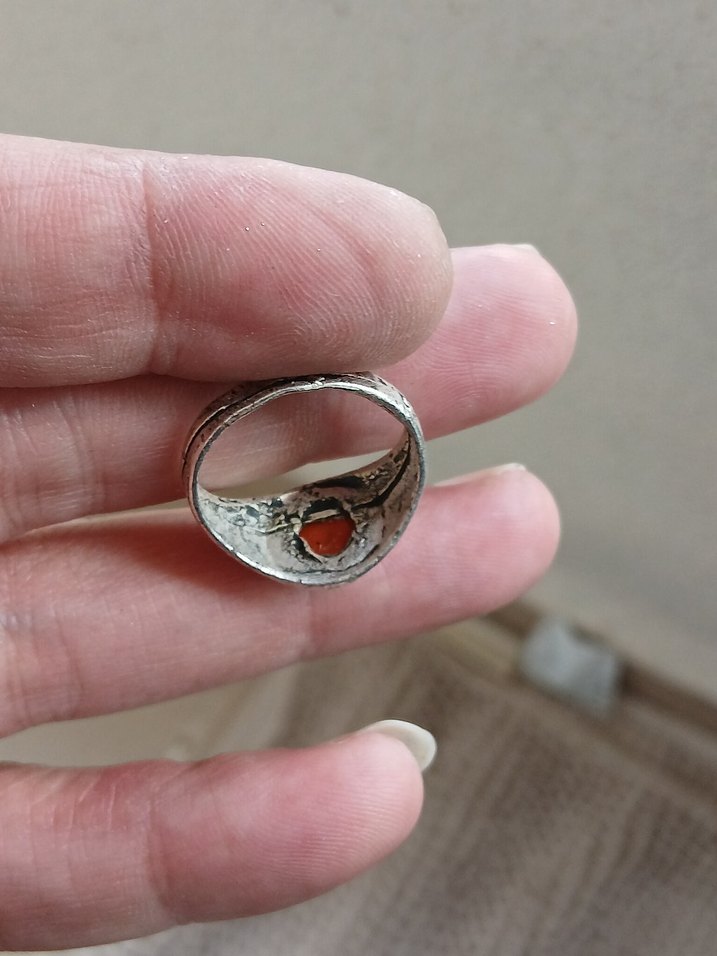 Kırmızı Taşlı Vintage Erkek Yüzük - Görsel 2