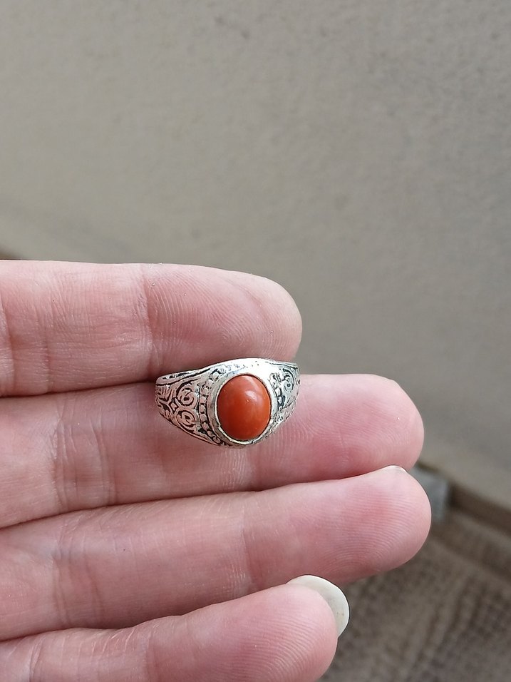 Kırmızı Taşlı Vintage Erkek Yüzük - Görsel 3