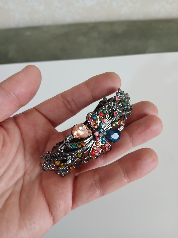 Renkli Boncuklu Metal Kelebek Saç Tokası - Görsel 2