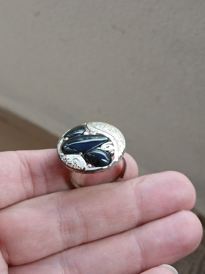 Siyah Boncuklu Yılan Desenli Gotik Yüzük - Görsel 2