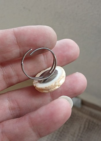 Vintage Düğmeli Beyaz Kadın Yüzük - Görsel 2