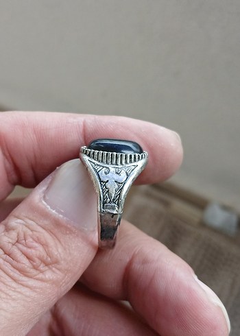 Siyah Taşlı Gotik Erkek Yüzük - Görsel 3